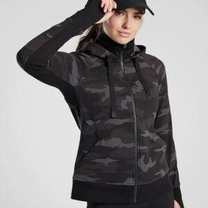 Athleta Triumph Printed Hoodie Jacket Full Zip Camo Print Gray Black Size XS